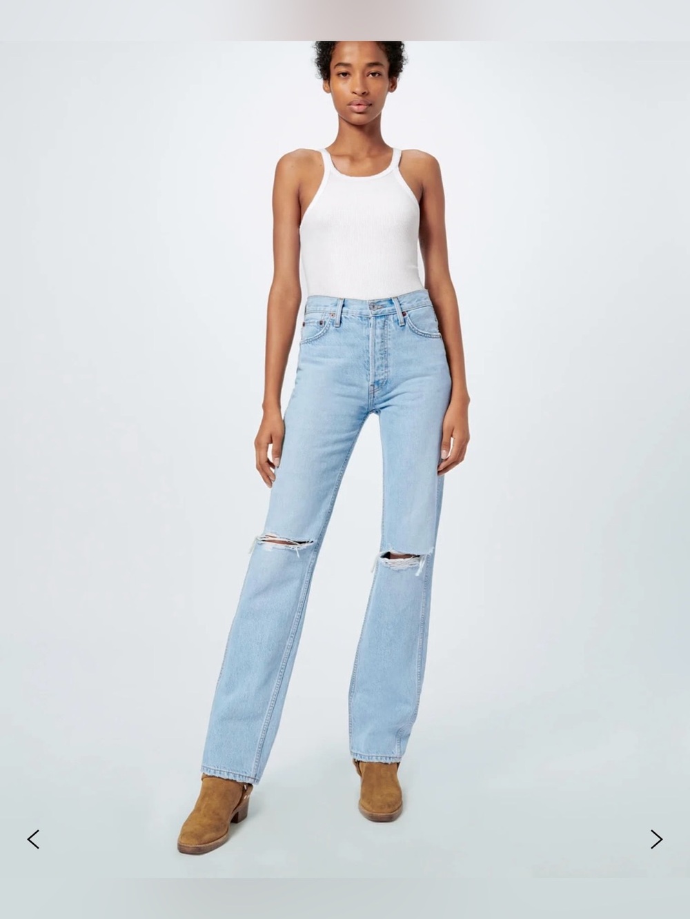 RE/DONE 90’s High Rise Loose Distressed Style Light Wash Denim Jeans  NWT